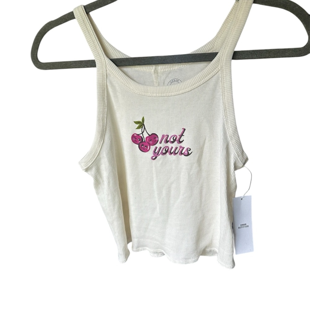 Urban Outfitters White Cropped Graphic Cherry Cami Tank